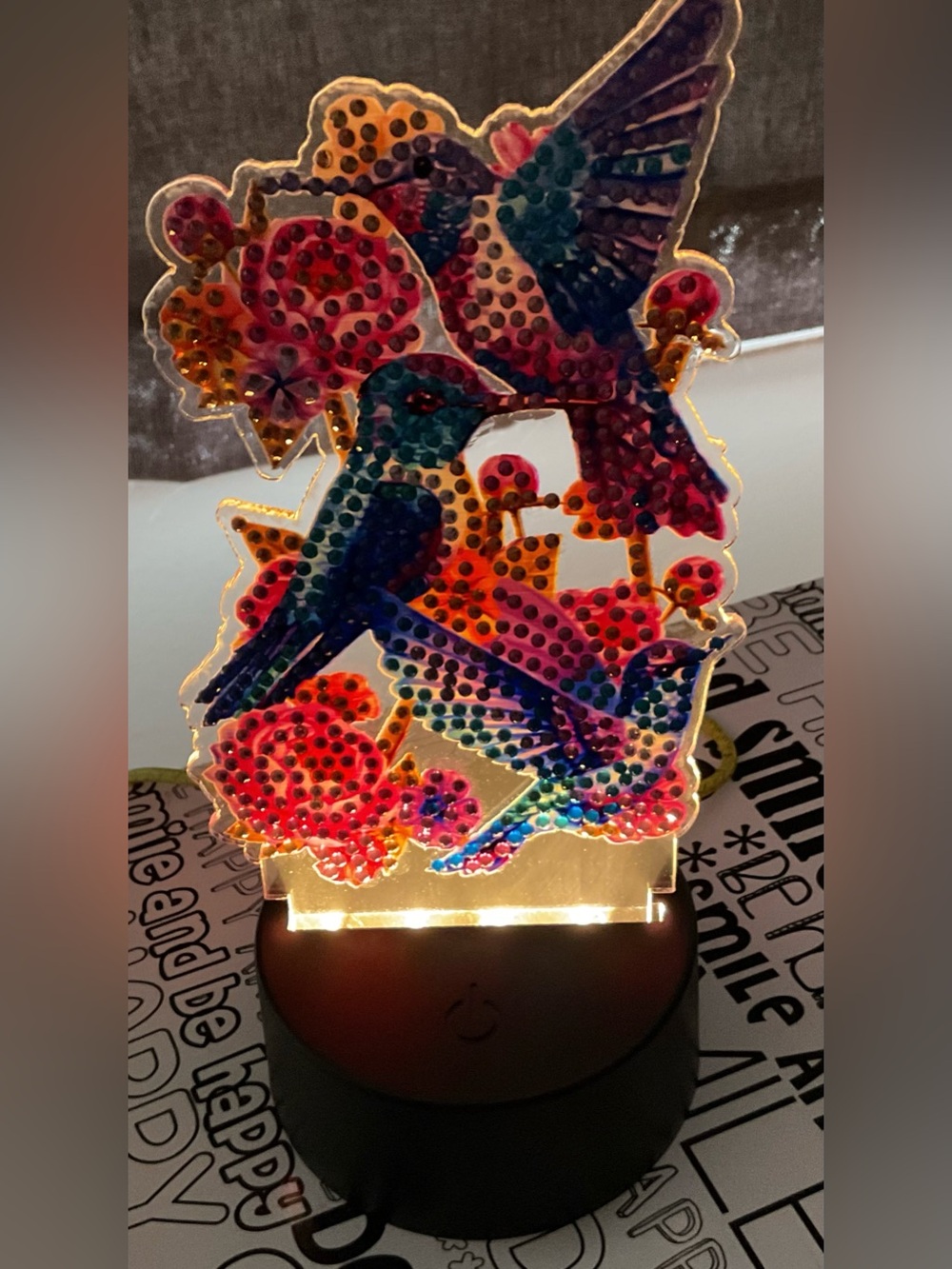 Diamond Art LED Night Light. Butterfly and hummingbird acrylic lamps. Sealed. - Picture 2 of 5